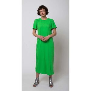 Raquel Allegra Long Cotton Flutter Sleeve Apple Green Dress Small